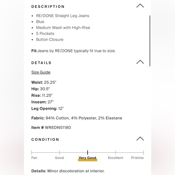 Re/Done High Rise Straight Jeans in Blue Wash - Size 27 / Very Good Condition! - Picture 3 of 6